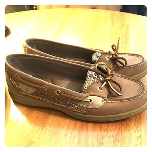 Sperry Tan and Gold Loafers
